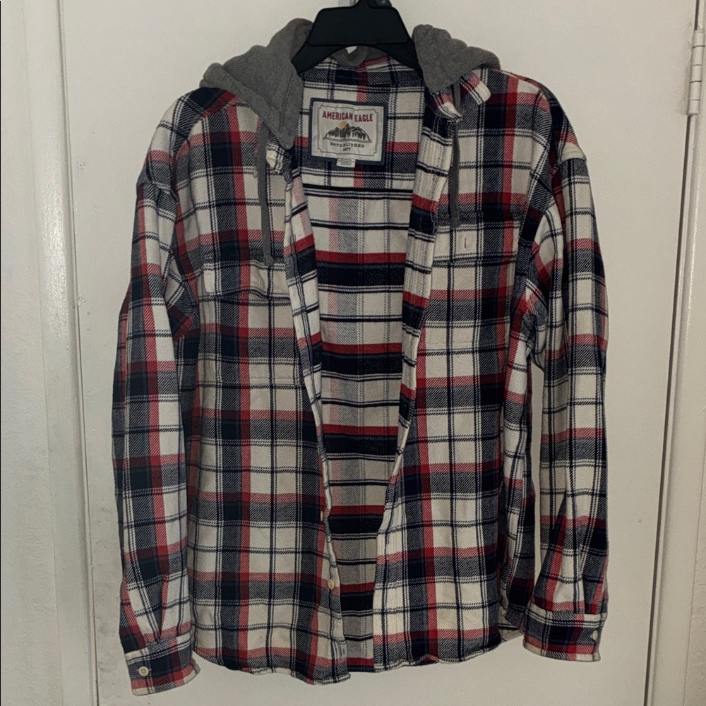 American Eagle Plaid Hooded Button-Up Shirt Jacket